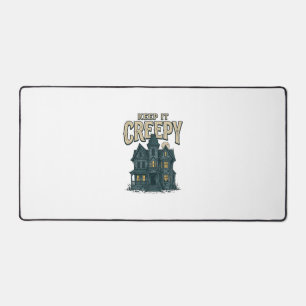 Keep It Creepy Vintage Haunted House Halloween Des Desk Mat