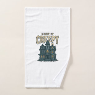 Keep It Creepy Vintage Haunted House Halloween Des Hand Towel