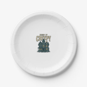 Keep It Creepy Vintage Haunted House Halloween Des Paper Plate