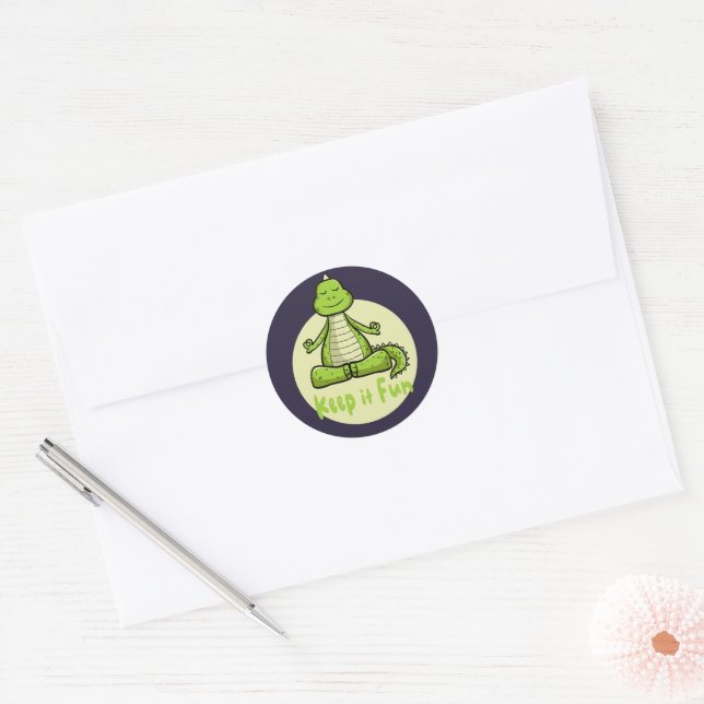 Keep it fun Kawaii green crocodile practicing yoga Classic Round Sticker (Envelope)