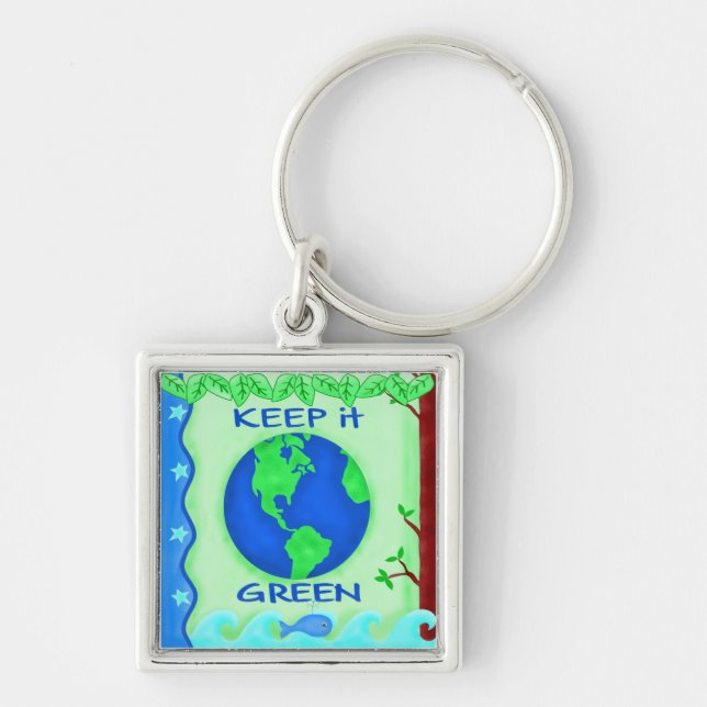 Keep It Green Save Earth Environment Art Key Ring (Front)