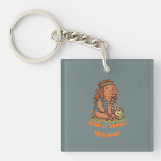 Keep It Groovy Capybara Cute Retro Custom Key Ring