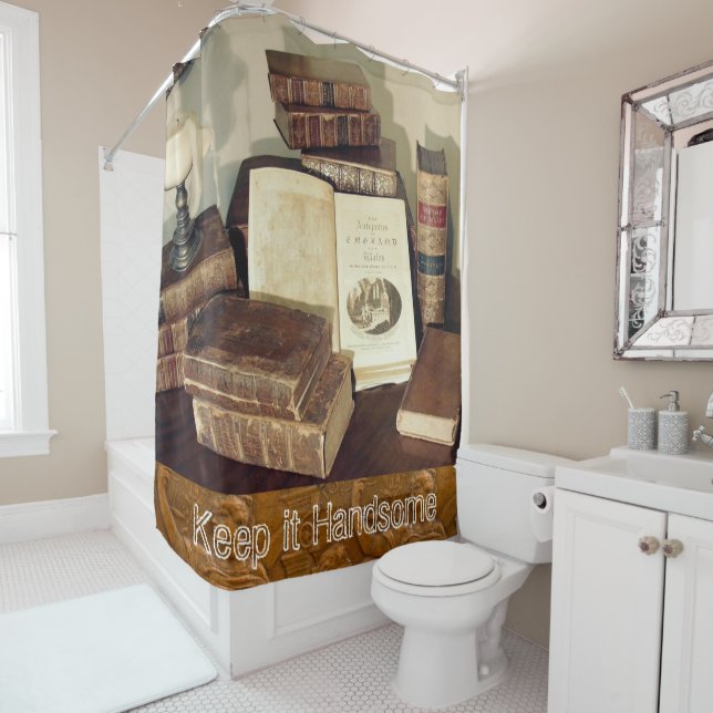 Keep it Handsome Shower Curtain Books (In Situ)