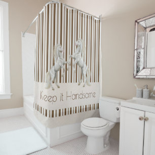 Keep it Handsome Shower Curtain Brown Stripe Horse