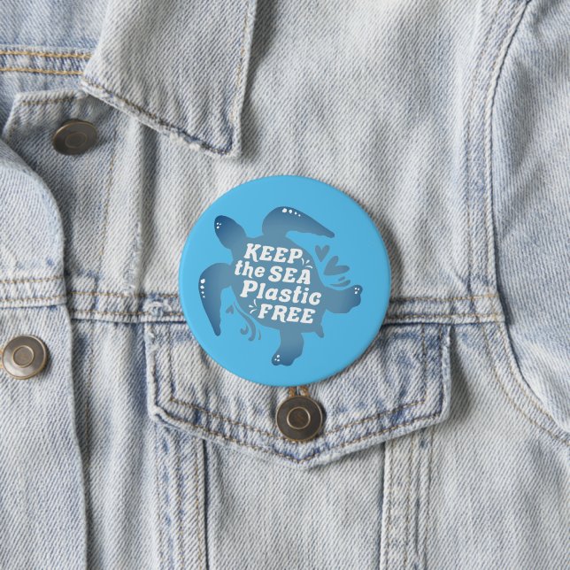 Keep It Plastic Free Sea Turtle  7.5 Cm Round Badge (In Situ)