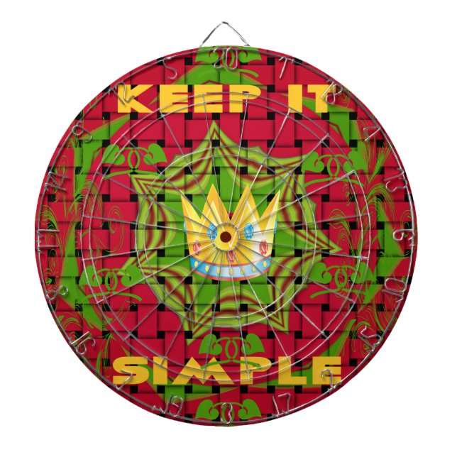 Keep It Simple: Bold Golden Red Woven Floral print Dartboard (Front)
