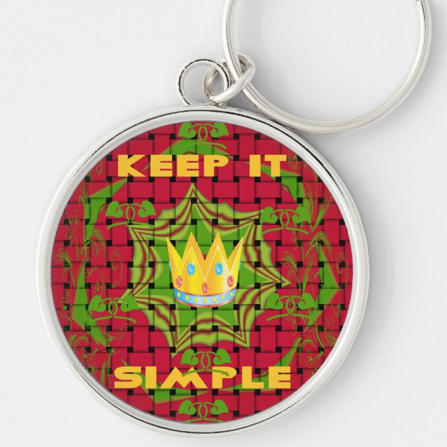 Keep It Simple: Bold Golden Red Woven Floral print Key Ring (Front)