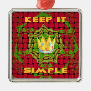 Keep It Simple: Bold Golden Red Woven Floral print Metal Ornament
