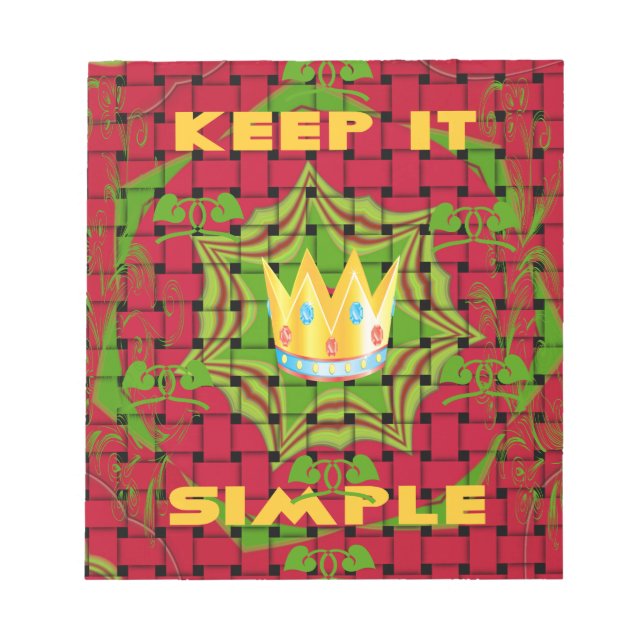Keep It Simple: Bold Golden Red Woven Floral print Notepad (Front)