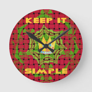 Keep It Simple: Bold Golden Red Woven Floral print Round Clock