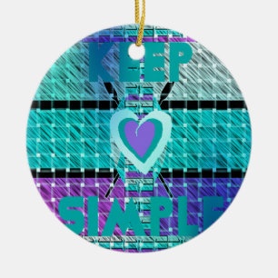 Keep It Simple: Cyan Heart & Clarity Pattern Art Ceramic Ornament