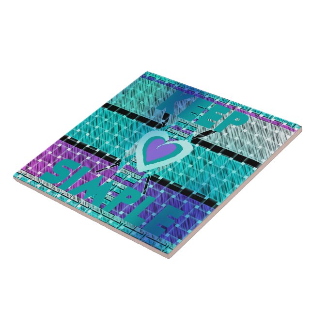 Keep It Simple: Cyan Heart & Clarity Pattern Art Ceramic Tile (Side)