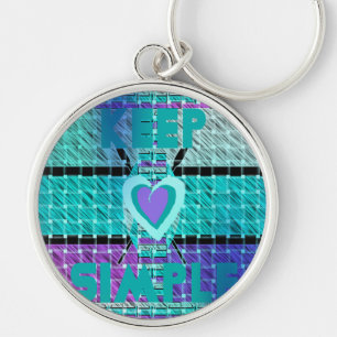 Keep It Simple: Cyan Heart & Clarity Pattern Art Key Ring
