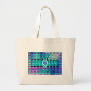 Keep It Simple: Cyan Heart & Clarity Pattern Art Large Tote Bag