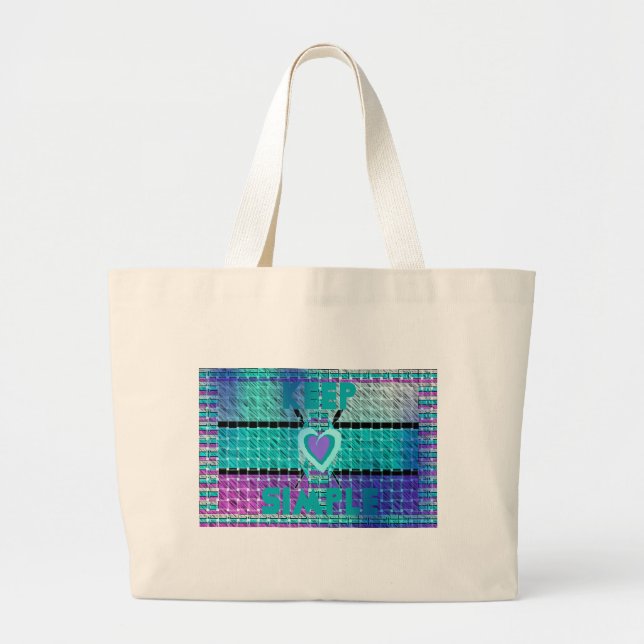Keep It Simple: Cyan Heart & Clarity Pattern Art Large Tote Bag (Front)