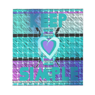 Keep It Simple: Cyan Heart & Clarity Pattern Art Notepad