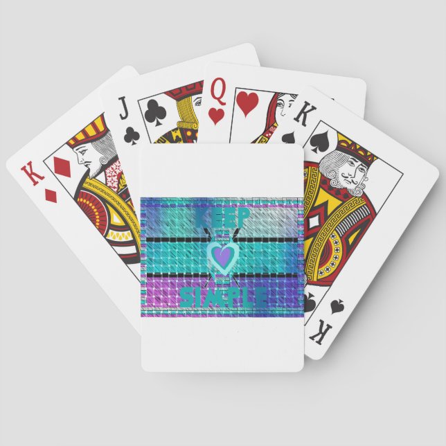 Keep It Simple: Cyan Heart & Clarity Pattern Art Playing Cards (Back)