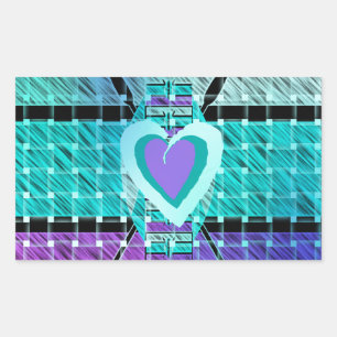 Keep It Simple: Cyan Heart & Clarity Pattern Art Rectangular Sticker