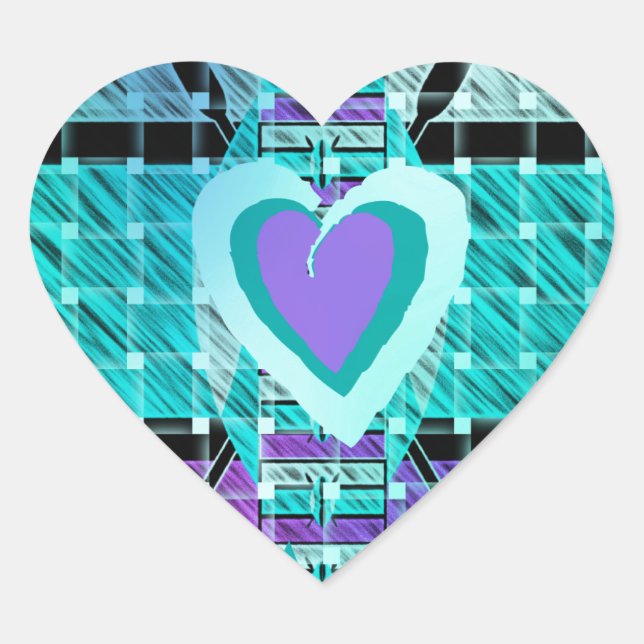 Keep It Simple: Cyan Heart & Clarity Pattern Art Sticker (Front)