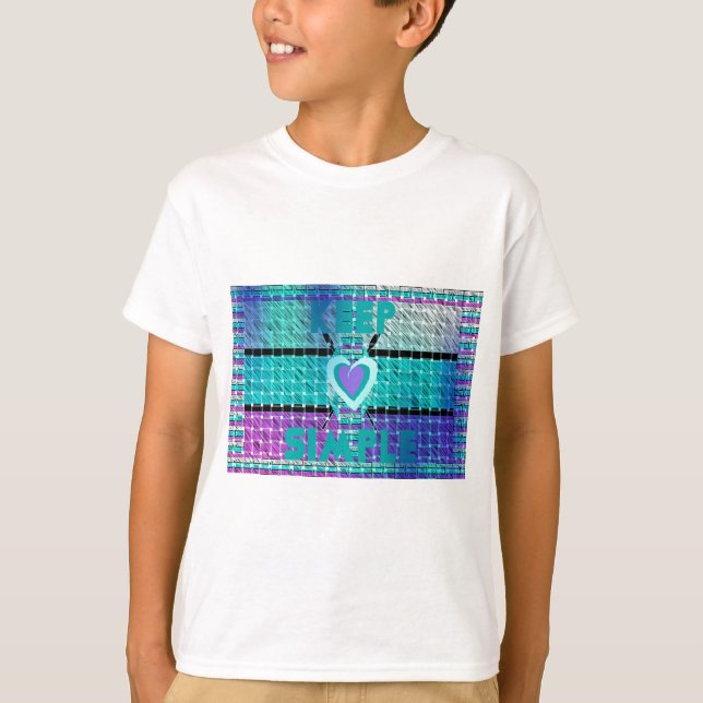 Keep It Simple: Cyan Heart & Clarity Pattern Art T-Shirt (Front)