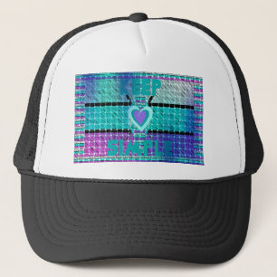 Keep It Simple: Cyan Heart & Clarity Pattern Art Trucker Hat