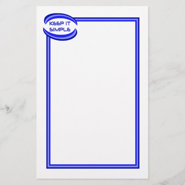 Keep it Simple Recovery Slogan Quote In Blue Stationery (Front)