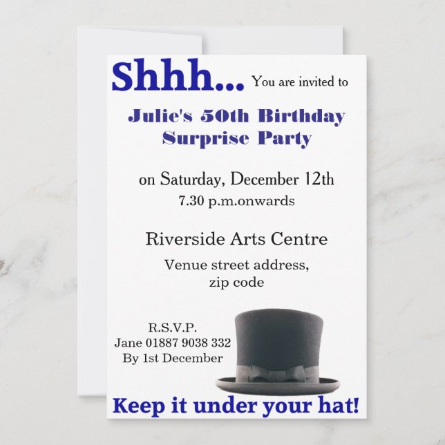 Keep it Under Your Hat Invitation (Front)