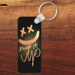 Keep It Up   Shining Gold Funny Smile Emoji Key Ring