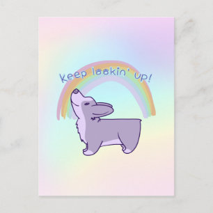 "Keep Lookin' Up!" Corgi Positivity Postcard