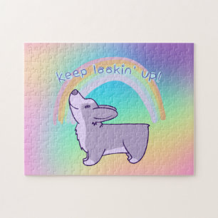 "Keep Lookin' Up!" Positive Rainbow Corgi Puzzle