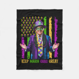Keep Mardi Gras Great Funny Trump Men Women Mardi  Fleece Blanket