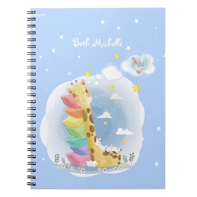 Keep on dreaming giraffe with bunnies notebook (Front)