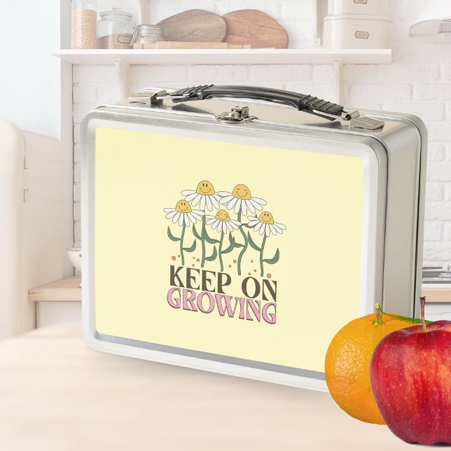 Keep On Growing Positive Quotes Retro Flowers Metal Lunch Box (Creator Uploaded)