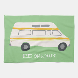 KEEP ON ROLLIN Retro Campervan Motorhome RV Green Tea Towel