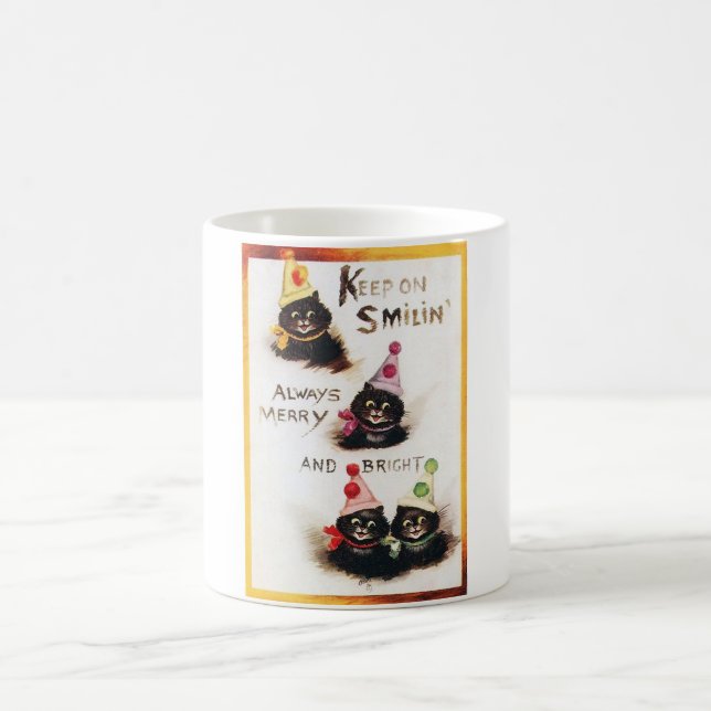 Keep on Smilin, Black Cat, Louis Wain Coffee Mug (Center)