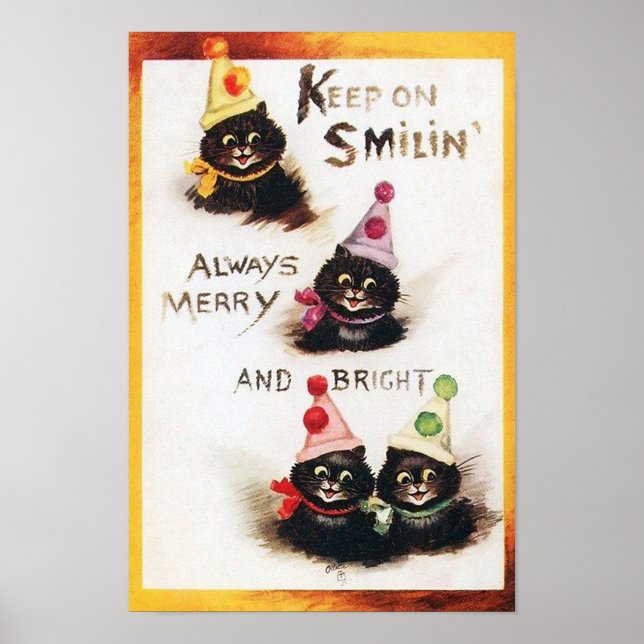 Keep on Smilin, Black Cat, Louis Wain Poster (Front)