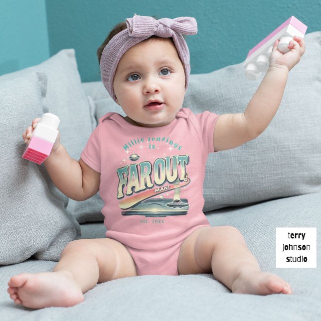 Keep On Truckin’ Retro 60s Personalised Pink Baby Bodysuit (Creator Uploaded)