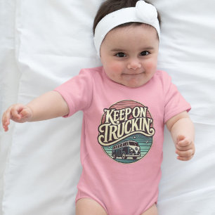 Keep On Truckin’ Retro 60s Personalized Pink Baby Bodysuit