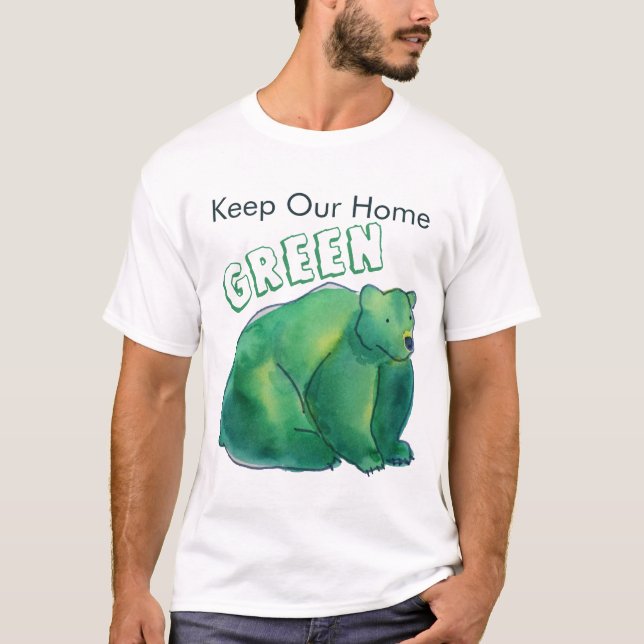 Keep Our Home Green Cute Watercolor Bear T-Shirt (Front)