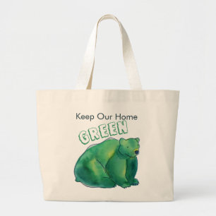 Keep Our Home Green Round Bear Large Tote Bag