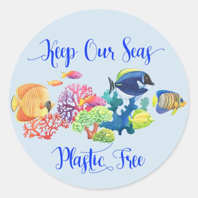 Keep Our Seas Plastic Free Conservation Ocean Classic Round Sticker (Front)