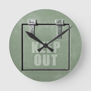 keep out metal door round clock
