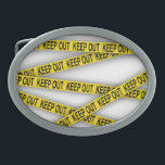 Keep out stay away do not cross police tape 3d belt buckle<br><div class="desc">Yellow police tape with lettering Keep out</div>
