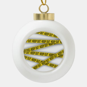 Keep out stay away do not cross police tape 3d ceramic ball christmas ornament