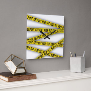 Keep out stay away do not cross police tape 3d square wall clock