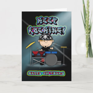 keep rocking birthday greeting card with drummer
