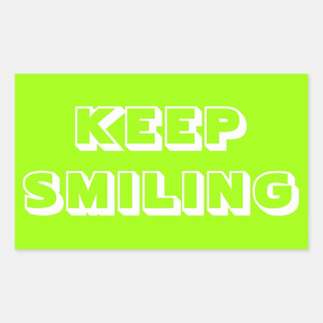 Keep Smiling, chartreuse green white card Rectangular Sticker (Front)