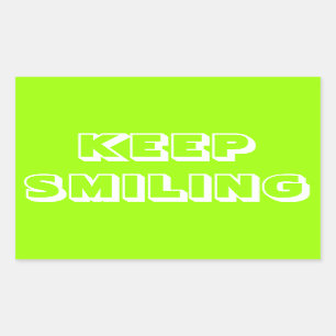 Keep Smiling, chartreuse green white card Rectangular Sticker