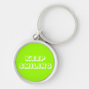 Keep Smiling, chartreuse green white  Key Ring