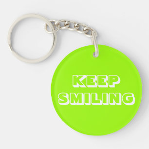 Keep Smiling, chartreuse green white Key Ring